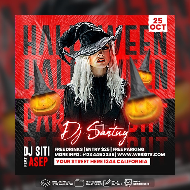 PSD halloween flyer social media post template premium psd