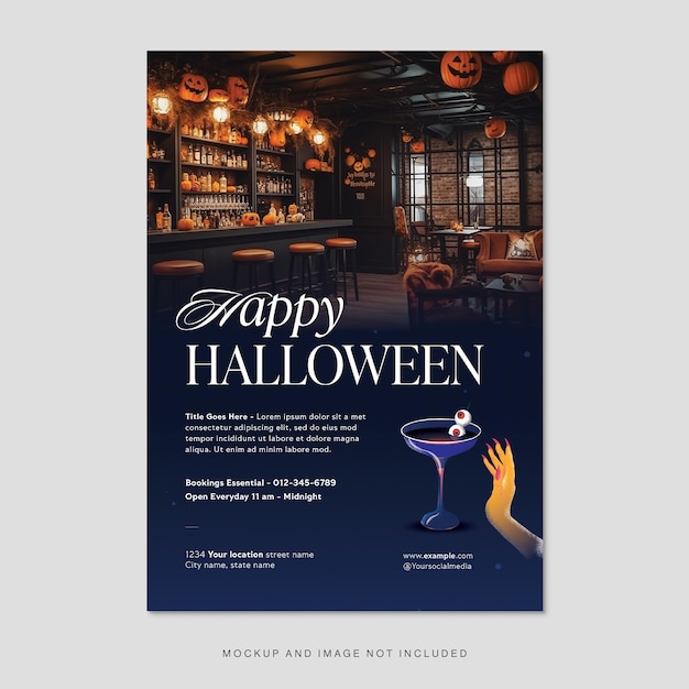 Halloween-flyersjabloon in Photoshop PSD voor Halloween-diner, cocktailbar, restaurant en hotel V2