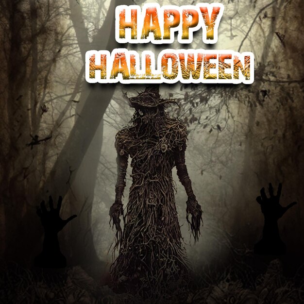 PSD halloween forest scarecrow template design