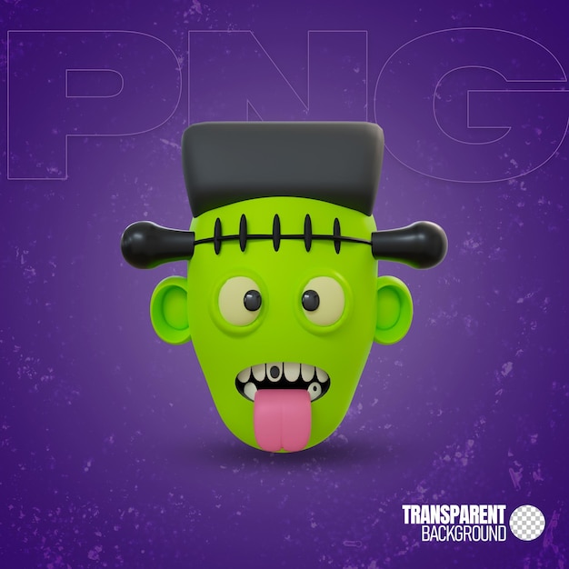 PSD halloween frankenstein hoofd 3d transparante achtergrond png