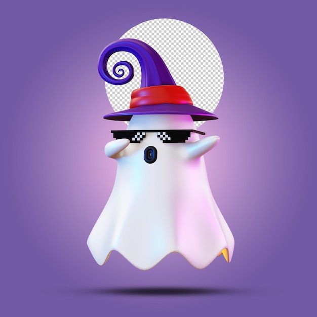 PSD fantasma di halloween che porta il rendering 3d del cappello di una strega