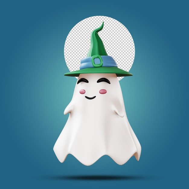 Halloween ghost wearing a witch's hat 3d rendering