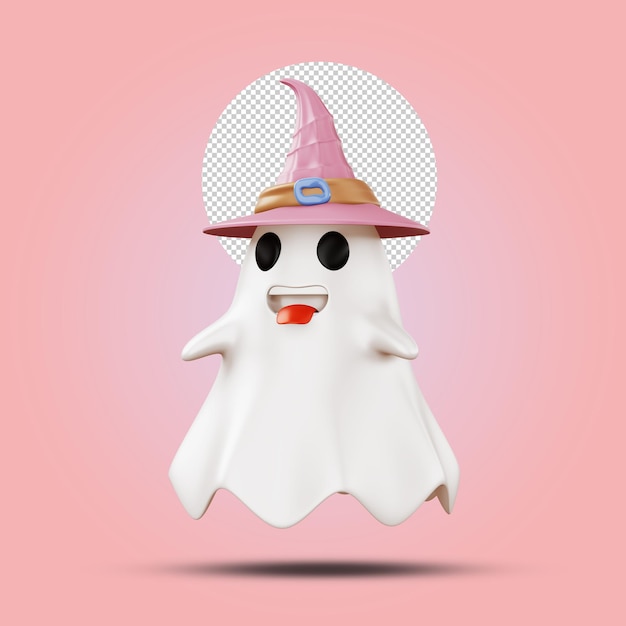 Fantasma di halloween che porta il rendering 3d del cappello di una strega