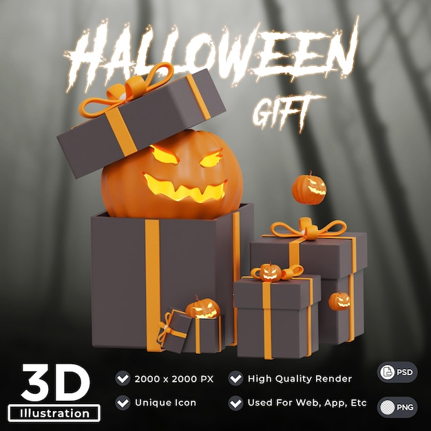 PSD icona 3d del regalo di halloween