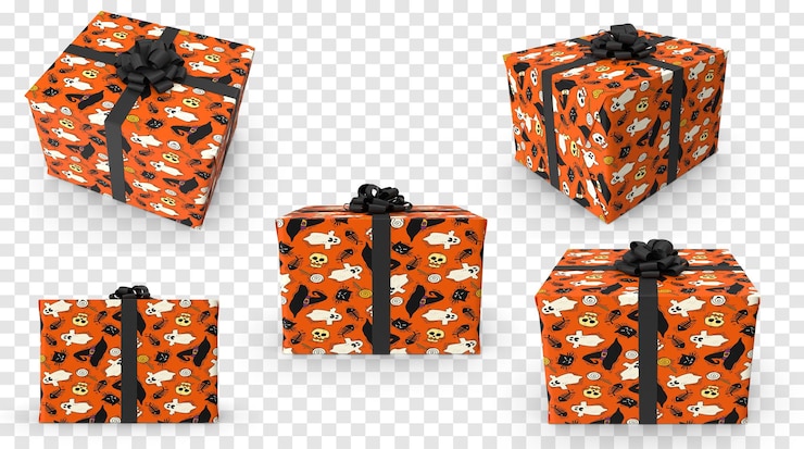 PSD halloween gift boxes with spooky decorations