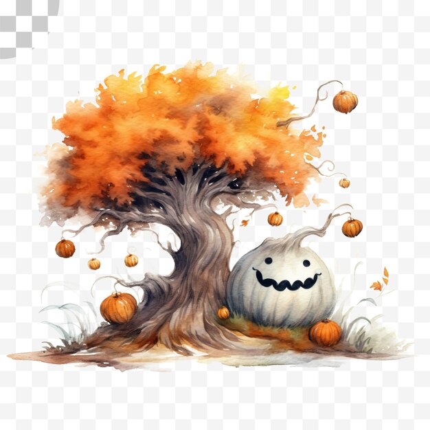 Halloween horror achtergrond met dode boom pompoenen spookachtig kwaad doorzichtige achtergrond