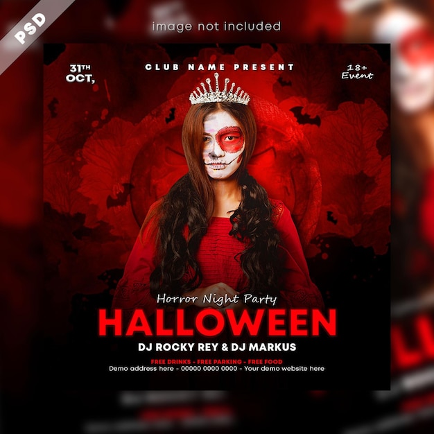 Halloween horror night party social media post en webbannersjabloon