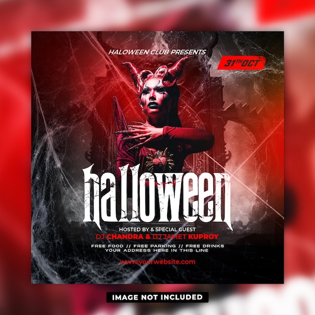 PSD halloween horror night party social media post and flyer template