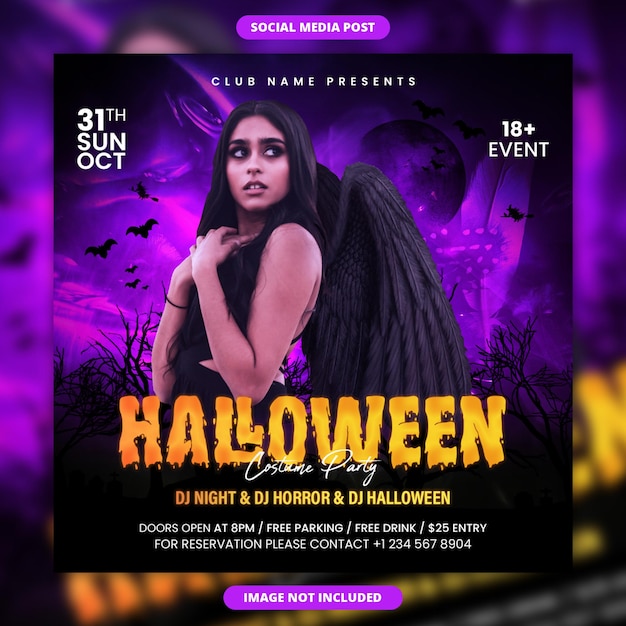 Halloween horror night party social media post and flyer template