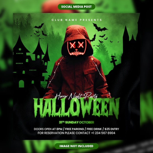 PSD halloween horror night party social media post and flyer template
