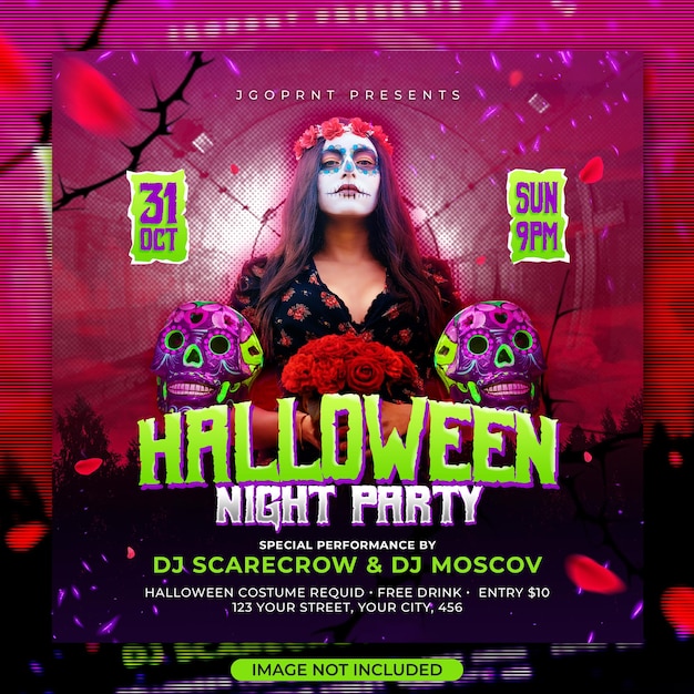 PSD halloween horror night party social media post flyer template