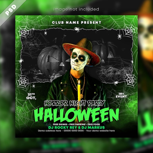 Halloween horror night party social media post and flyer template