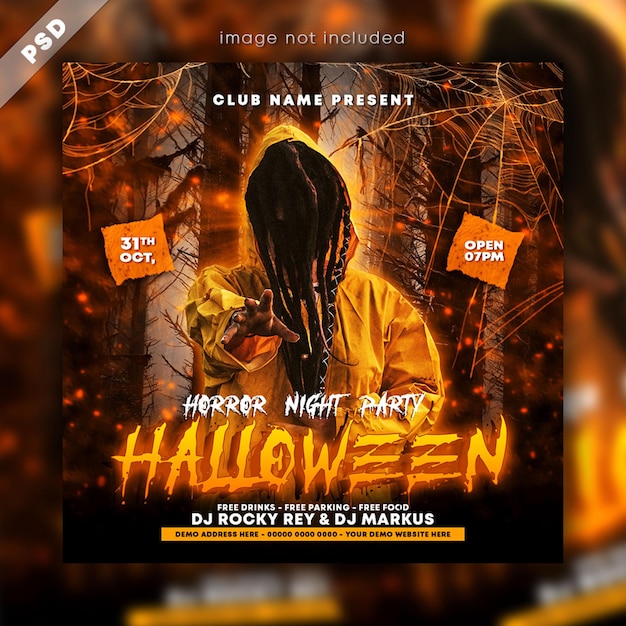 PSD halloween horror night party social media post and flyer template