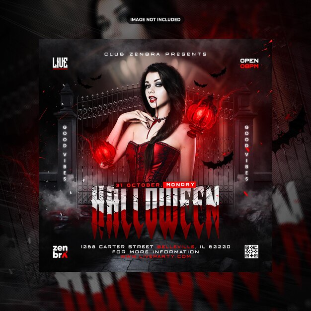 Halloween horror night party social media post and flyer template