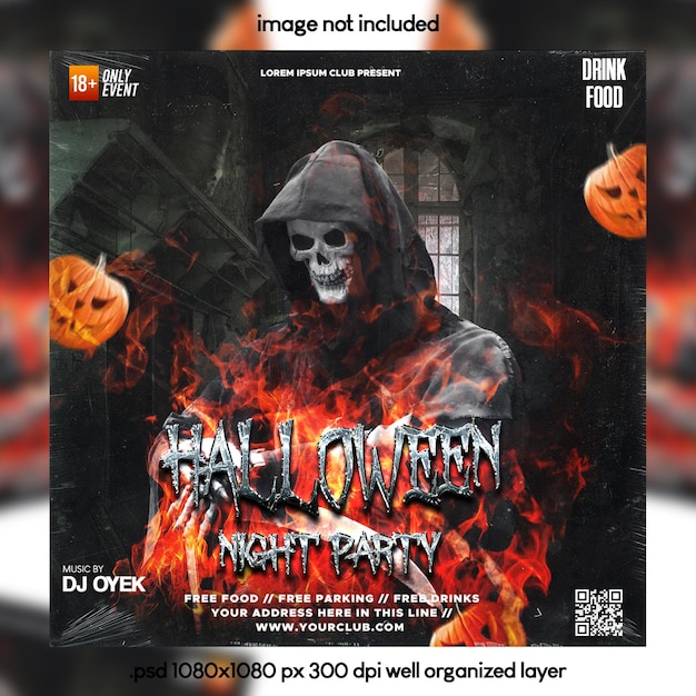 PSD Пост в социальных сетях на вечеринку ужасов на хэллоуин