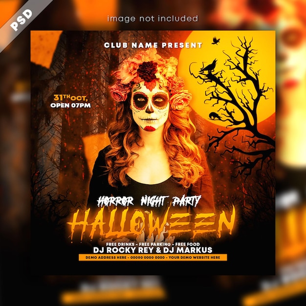 Halloween horror night party sociale media post en flyer-sjabloon