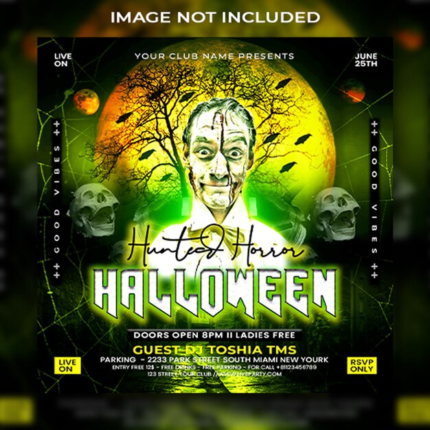 PSD halloween horror party flyer sociale media post vierkante banner sjabloon