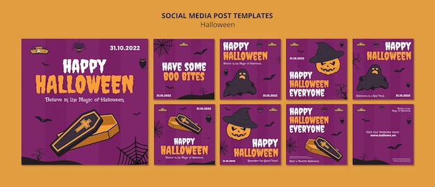 PSD disegno del modello di post di instagram di halloween