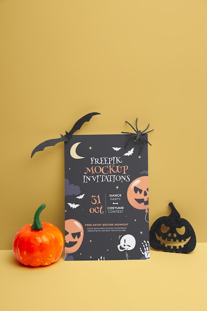 PSD halloween invitation with pumpkin mockup