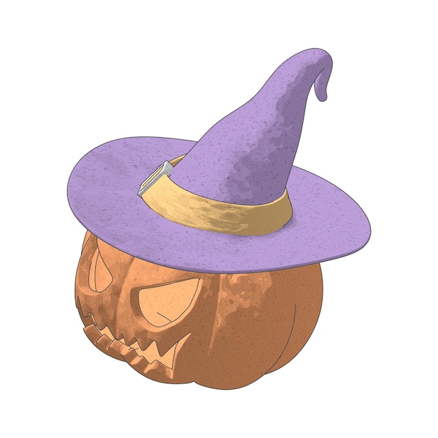 Halloween Jack OLantern Wearing a Witch Hat