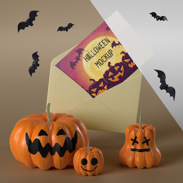 PSD halloween-kaartmodel in gele envelop