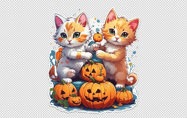 PSD halloween kat met pompoen schedel vogelverschrikker vleermuizen halloween concept afbeelding