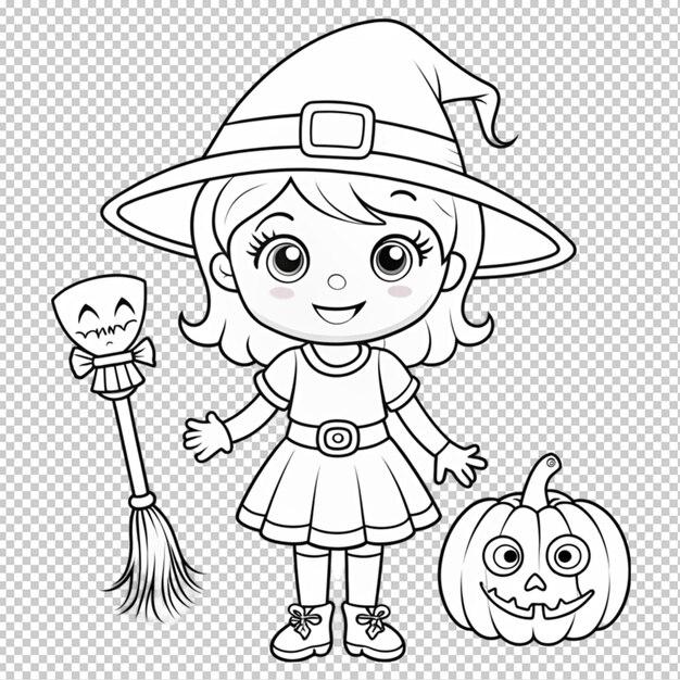 Halloween kleurboek schattig meisje op doorzichtige achtergrond