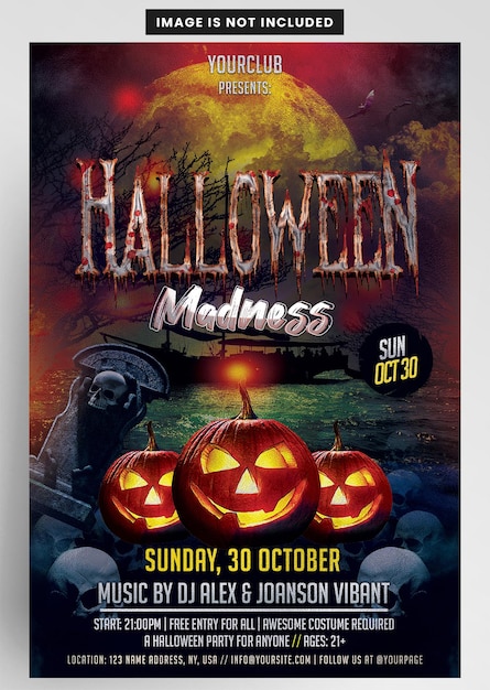 Шаблон флаера о вечеринке «хэллоуинское безумие»