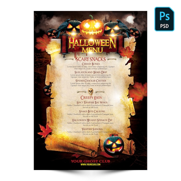 Halloween menu flyer