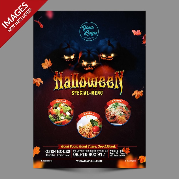 PSD promozione del menu di halloween per bar e ristorante