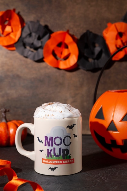 PSD mockup di tazza di merchandising di halloween