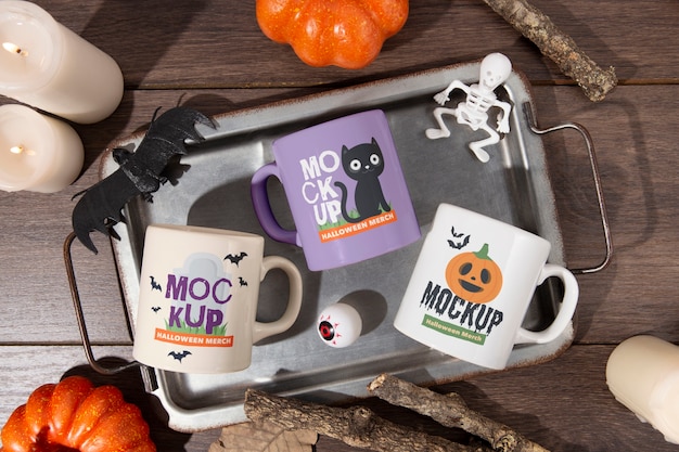 PSD mockup di tazza di merchandising di halloween