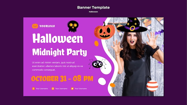 Halloween midnight party banner template