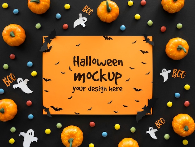 PSD mock-up di halloween con fantasma di carta