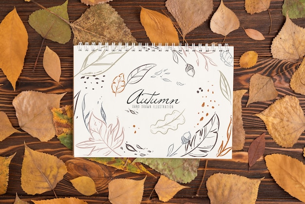 PSD halloween mockup with spiral notebook