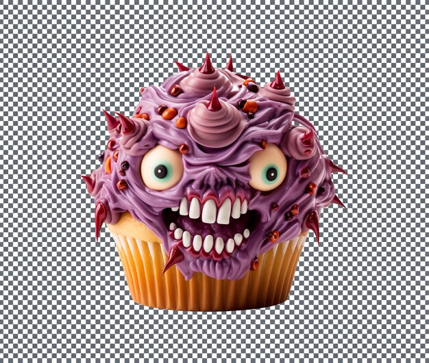 Halloween monster cupcake isolated on transparent background