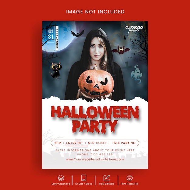 Halloween nacht partij flyer en poster sjabloonontwerp
