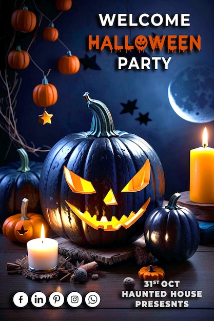 Halloween-nachtachtergrond met het horrorontwerp van de pompoenkaars