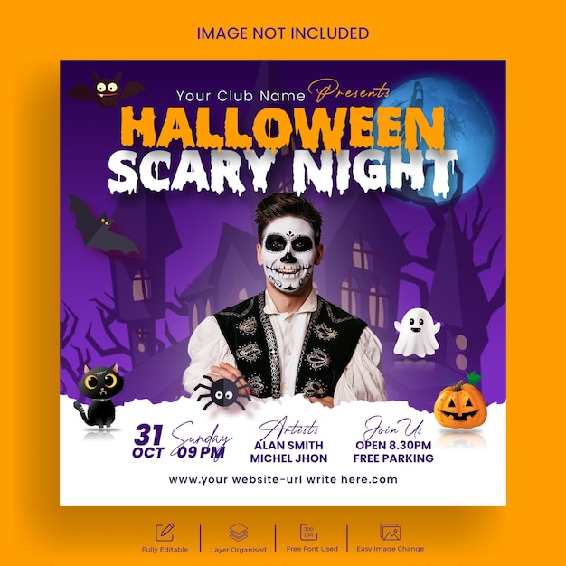 Halloween night party flyer en sociale media post-sjabloon voor spandoek