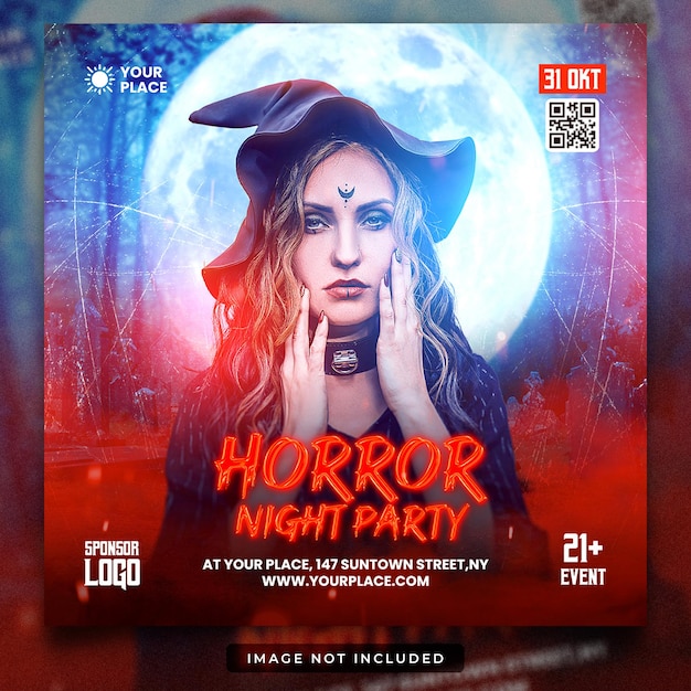 Halloween Night Party Flyer I Szablon Postów W Mediach Społecznościowych