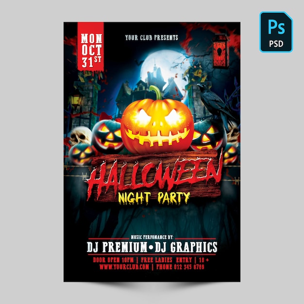 PSD volantino festa di notte di halloween