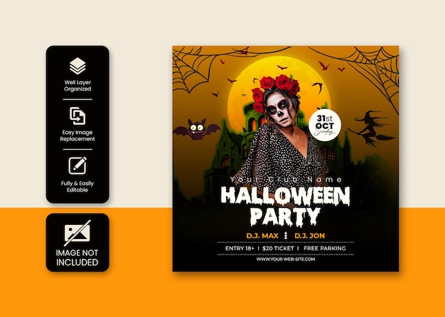 PSD halloween night party instagram post or social media banner template