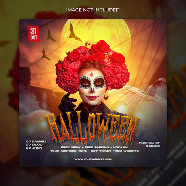 PSD halloween night party social media and flyer template