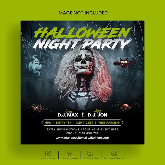 halloween night party social media post banner or instagram post template