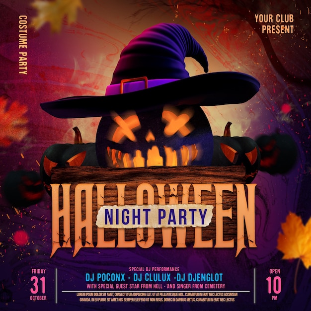 Halloween Night Party Social Media Post Template