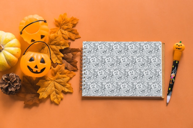 PSD mockup di notebook di halloween