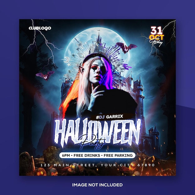 PSD halloween party flyer instagram post lub kwadratowy szablon baner internetowy