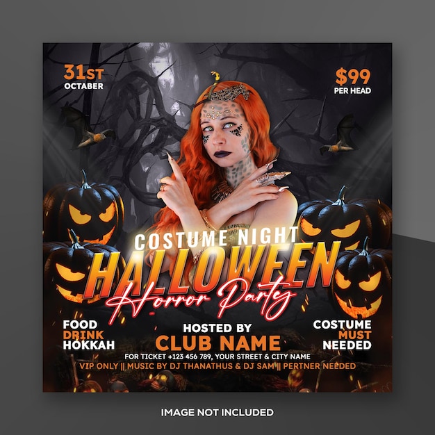 PSD template di banner web quadrato o post di instagram per la festa di halloween