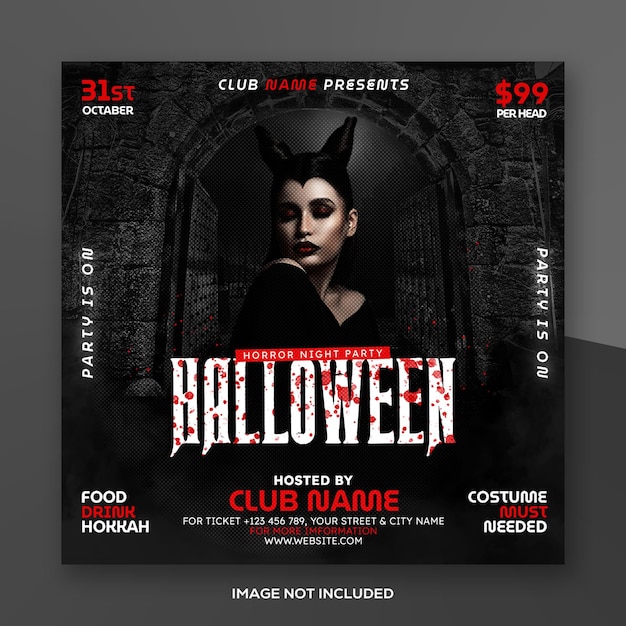 PSD halloween party flyer instagram post or square web banner template