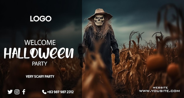 Halloween party flyer with a scarecrow on it